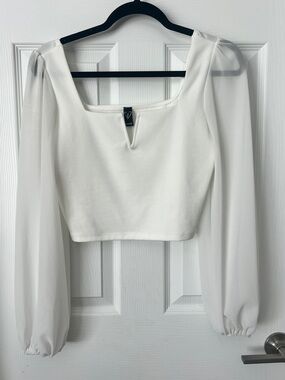Windsor White Square-Neck Puff-Sleeve Crop Top